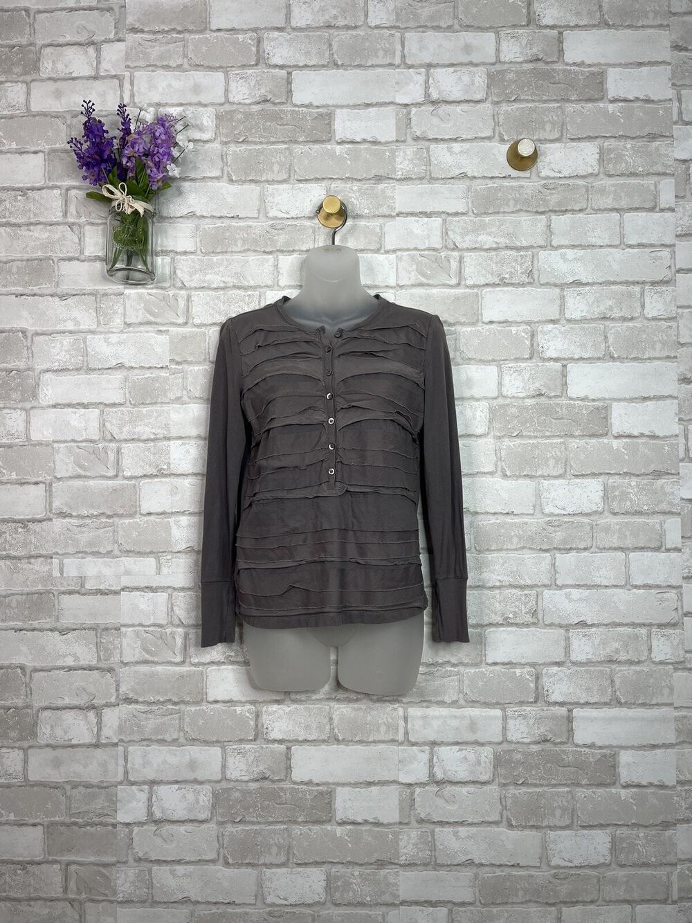 CLEARANCE!! LOFT Petites Cotton/Silk Grey Henley T-Shirt